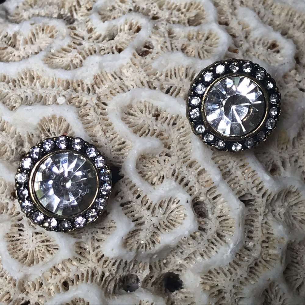 Halo Round Stud Earrings with Large Clear Crystal Rhinestone